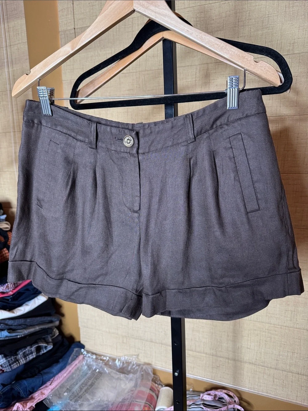 Kate Spade New York Brown Linen Blend Pleated Tailored Shorts Size 4